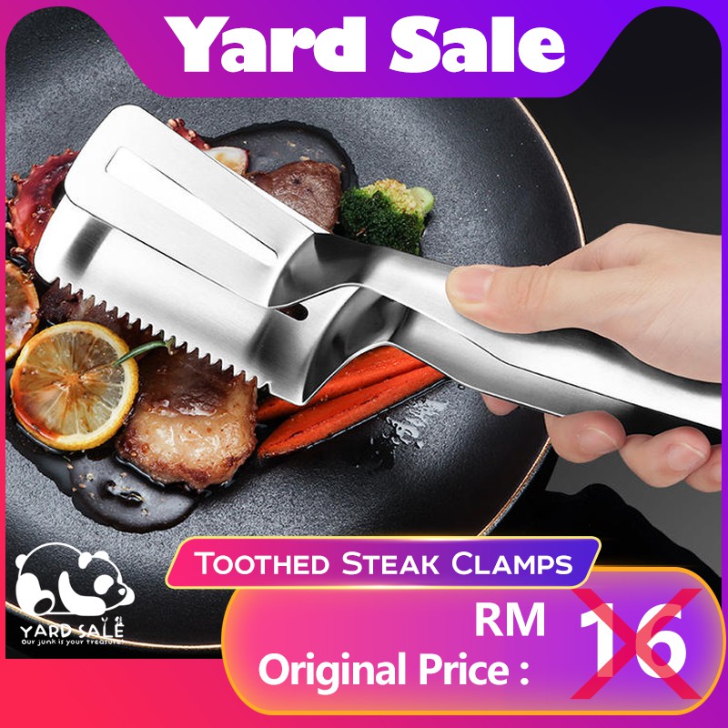 Yard Sale - Toothed Steak Clamps BBQ Burger Tongs Clip for Cooking 10 inch Multifunctional Stainless Steel Food Flipping