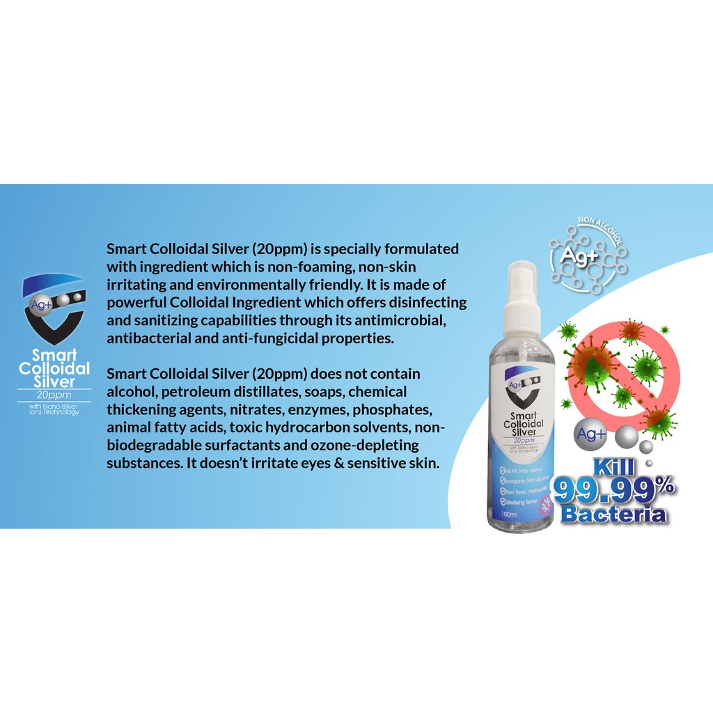 Smart Colloidal Silver 20ppm 100ml With Nano Silver Ions Technology Shopee Malaysia