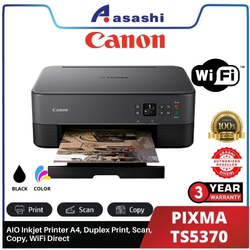 Canon Inkjet TS5370a AIO Inkjet Printer A4, Duplex Print, Scan, Copy, WiFi Direct,1+2 years On-site Warranty