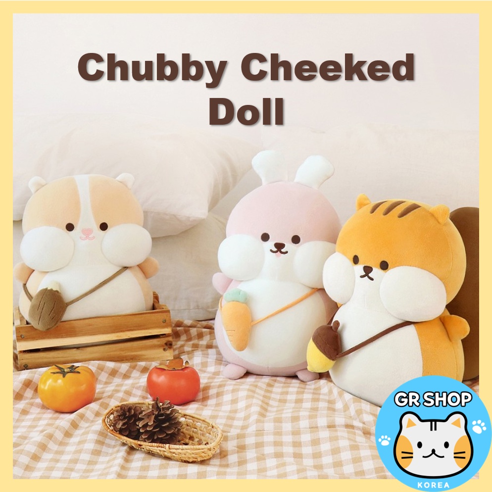 [KOREA DAISO] Chubby Cheeked Medium Doll 3 Option / Squirrel Rabbit Hamster Animal Soft Doll Children Gift Birthday Gift