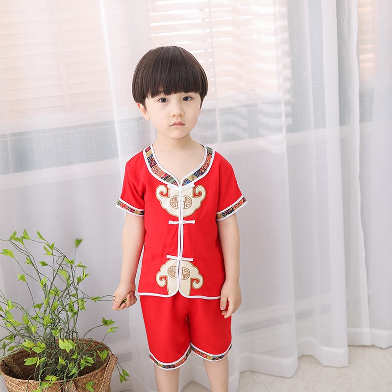 Boy Tang suit Han suit Chinese style children's clothing Chinese dress male  treasure suit Baby catch week suit short-sleeved shorts costume | Shopee  Malaysia