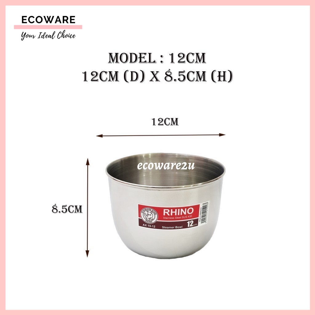 Rhino Stainless Steel Steam Bowl/ Bakeware Flour Basin/ Salad Bowl/ Steamer Bowl Mini Mixing Bowl– 12cm/14cm/16cm/18cm