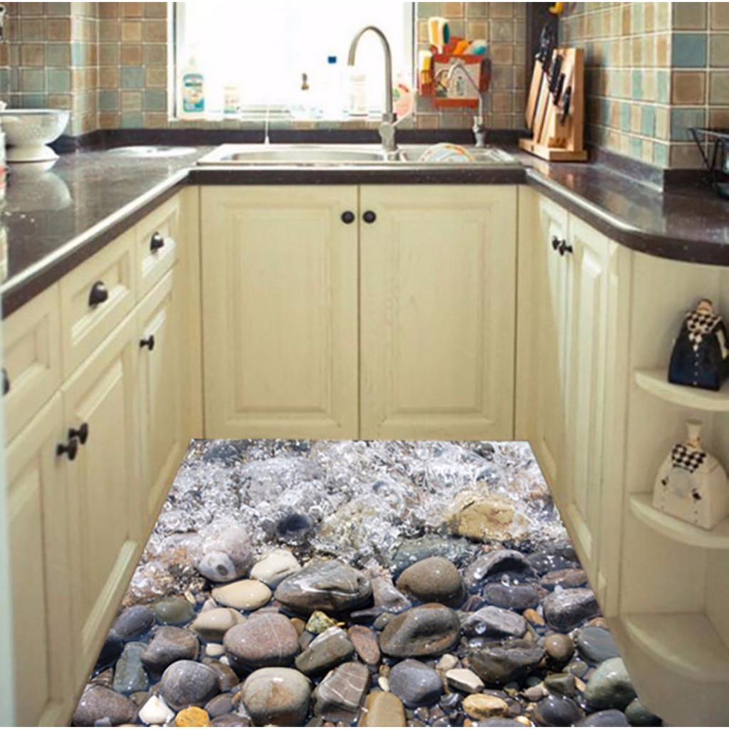 Comet Diy 3d Beach Stone Floor Wall Sticker Removable Mural Decal