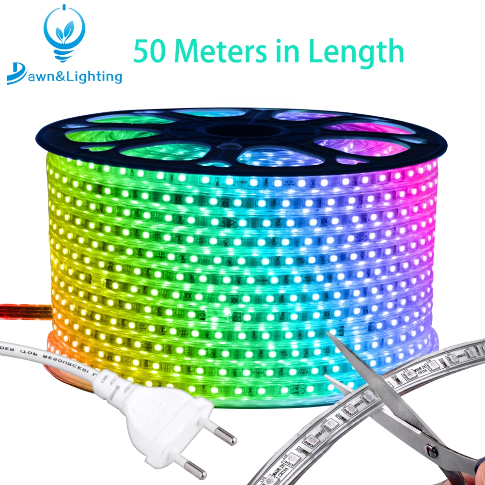 Led Strip Light With Remote 1m 50m 5050 110v 220v Waterproof Flexible Rgb Led Light Tape Ac 