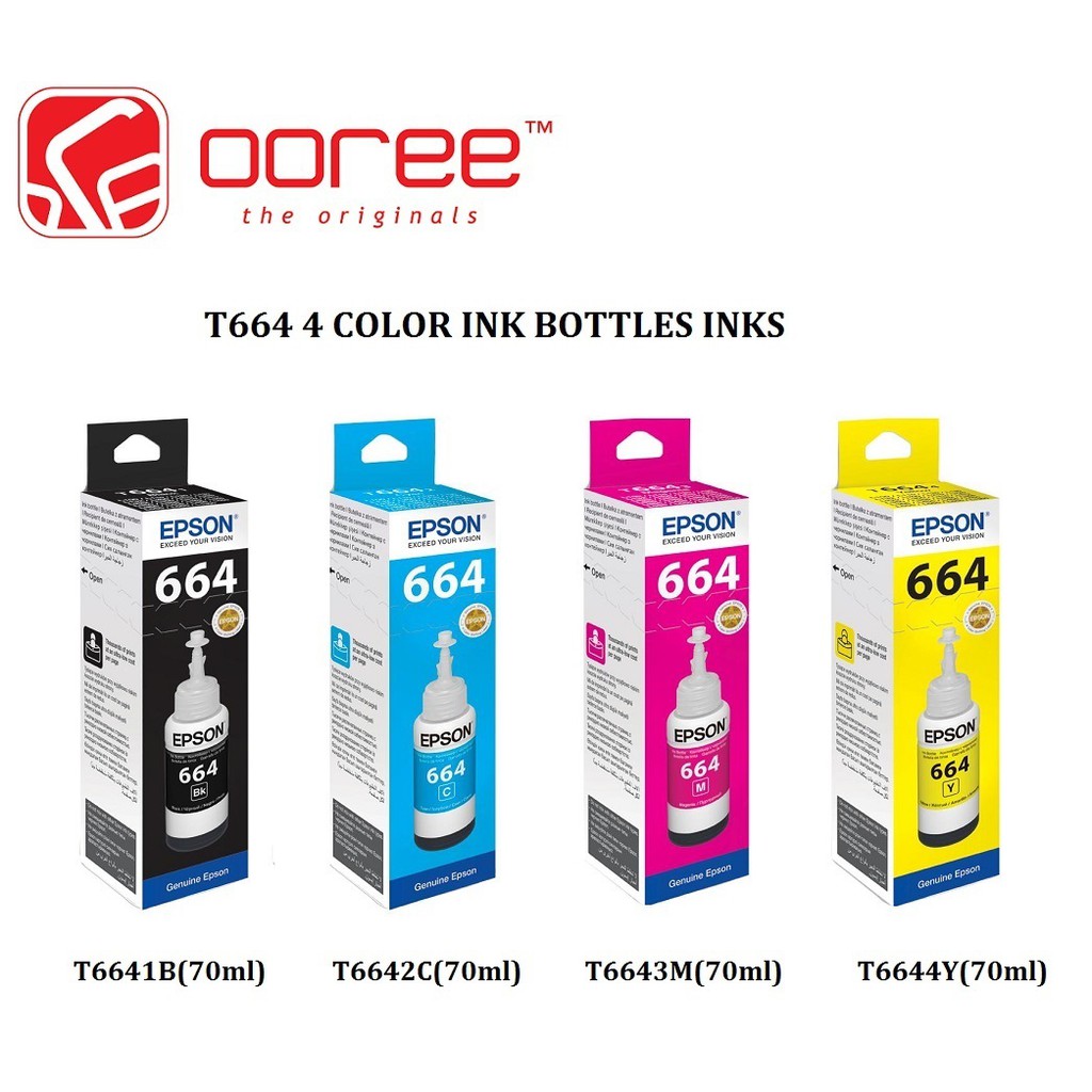 [ORIGINAL] EPSON T664 FOR L360 T6641/T6642/T6643/T6644 (70ML, CMYK) INK ...