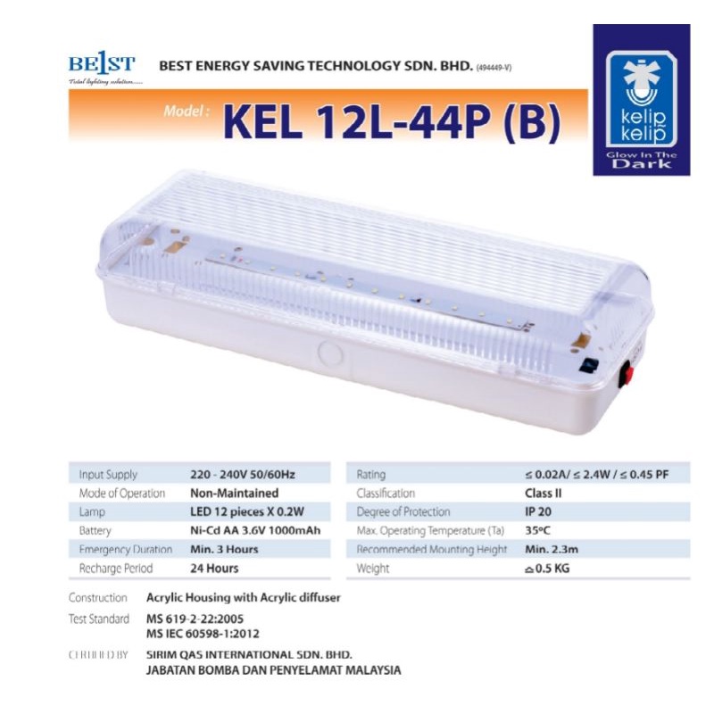 (Bomba Approved) Kelip-Kelip Emergency Light KEL-12L-44P(B) (Extra ...