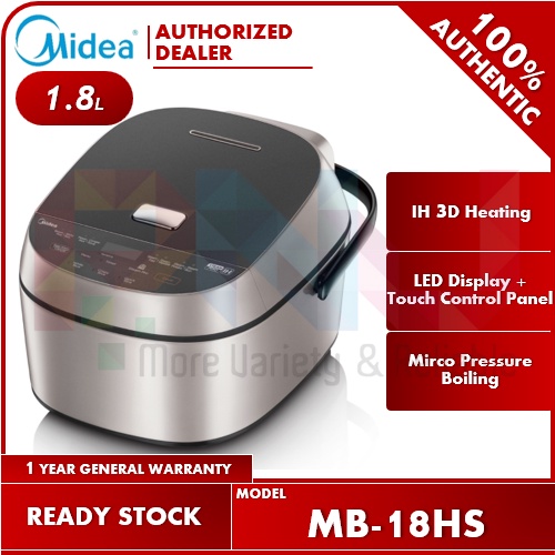 Midea 1.8L Digital IH Rice Cooker with 1.5mm Thick Inner Pot MB18HS