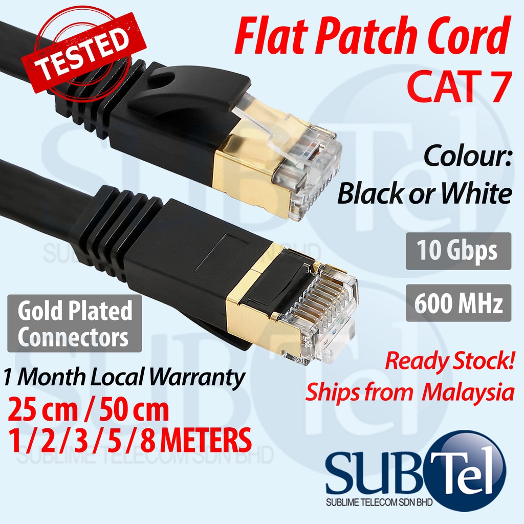 CAT7 RJ45 Flat Patch Cord LAN Network Cable 10G SFTP 1M 2M 3M