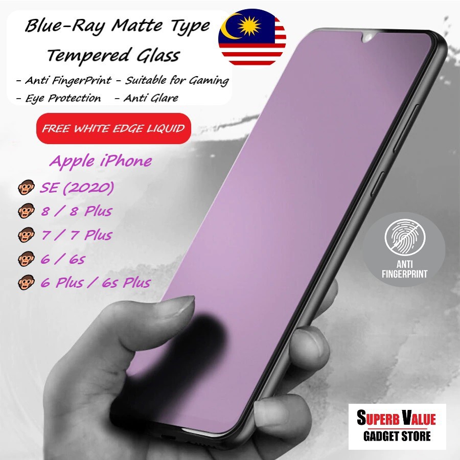 Apple Iphone Se 8 Plus 7 Plus 6 6s Plus Anti Purple Blue Ray Matte Tempered Glass Screen Protector Shopee Malaysia