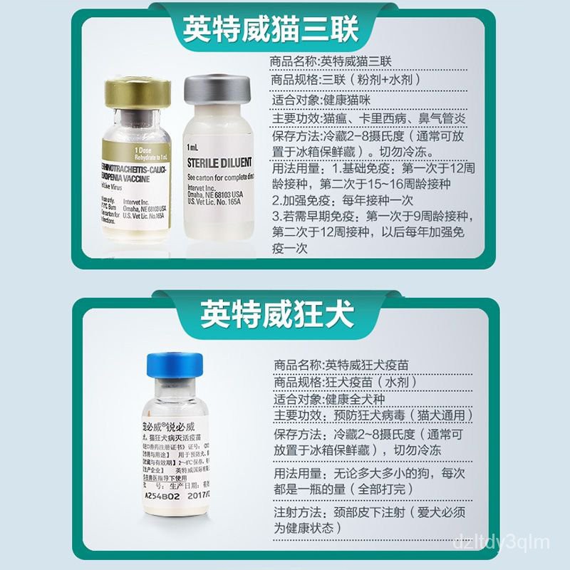 Pet Medical Cats Dogs Kucing 进口英特威猫三联疫苗套装宠物幼猫疫苗 