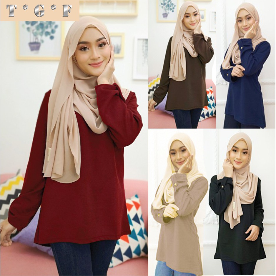 Muslimah Blouse Korean Long Sleeve Baju Modest Wear Cotton Laici Long Sleeve Baru Lengan Panjang 5 0 Shopee Malaysia
