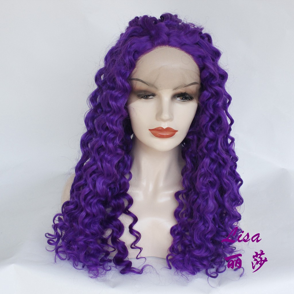 Women Purple Afro Kinky Curly Ombre Lace Front Wigs Shopee Malaysia