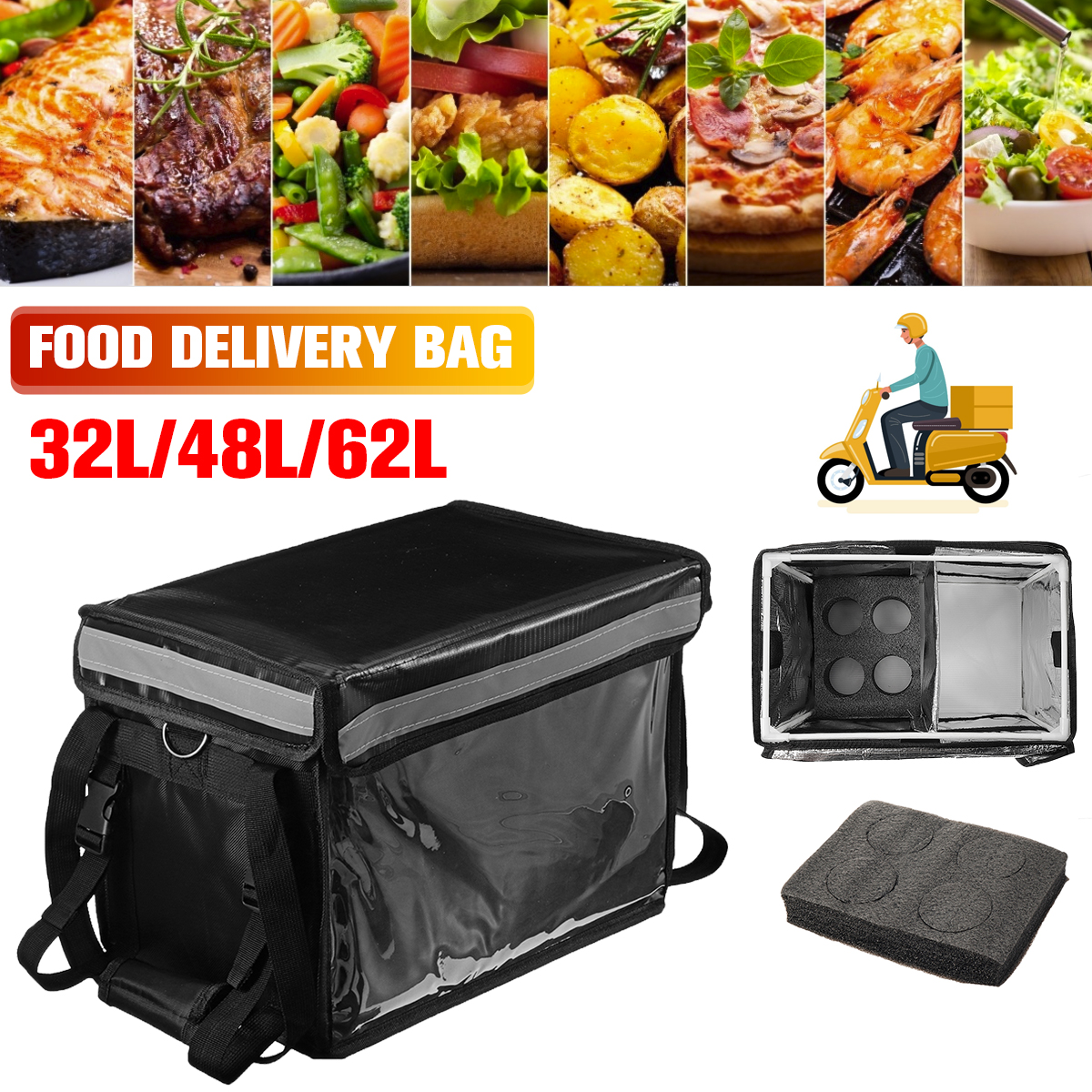 32L Thermal Insulated Bag Food Business food delivery bag motorcycle ...