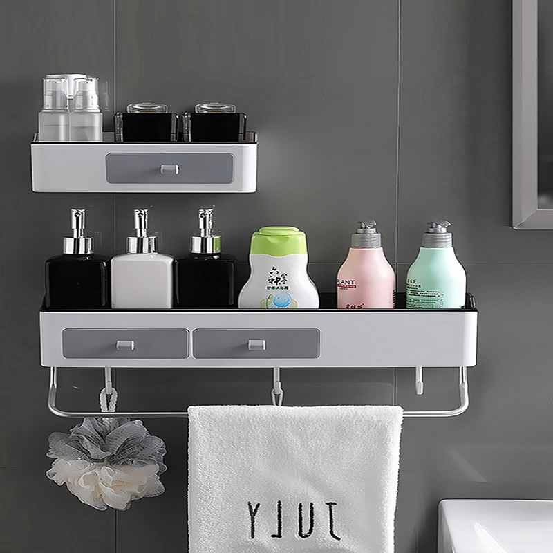 Wall Mounted Bathroom Rack Shelf Organizer With Bathroom Towel Storage Shower Kitchen Plastic Storage Organizing Rack With Hook Shopee Malaysia