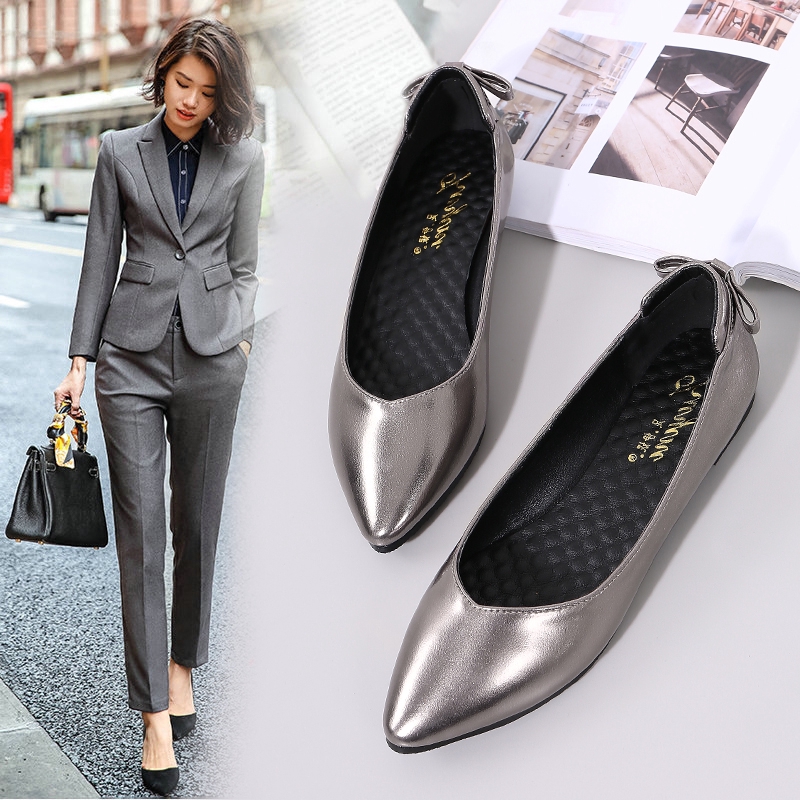 Women S Leather Shoes Working Shoe Female Black Flat Bottom