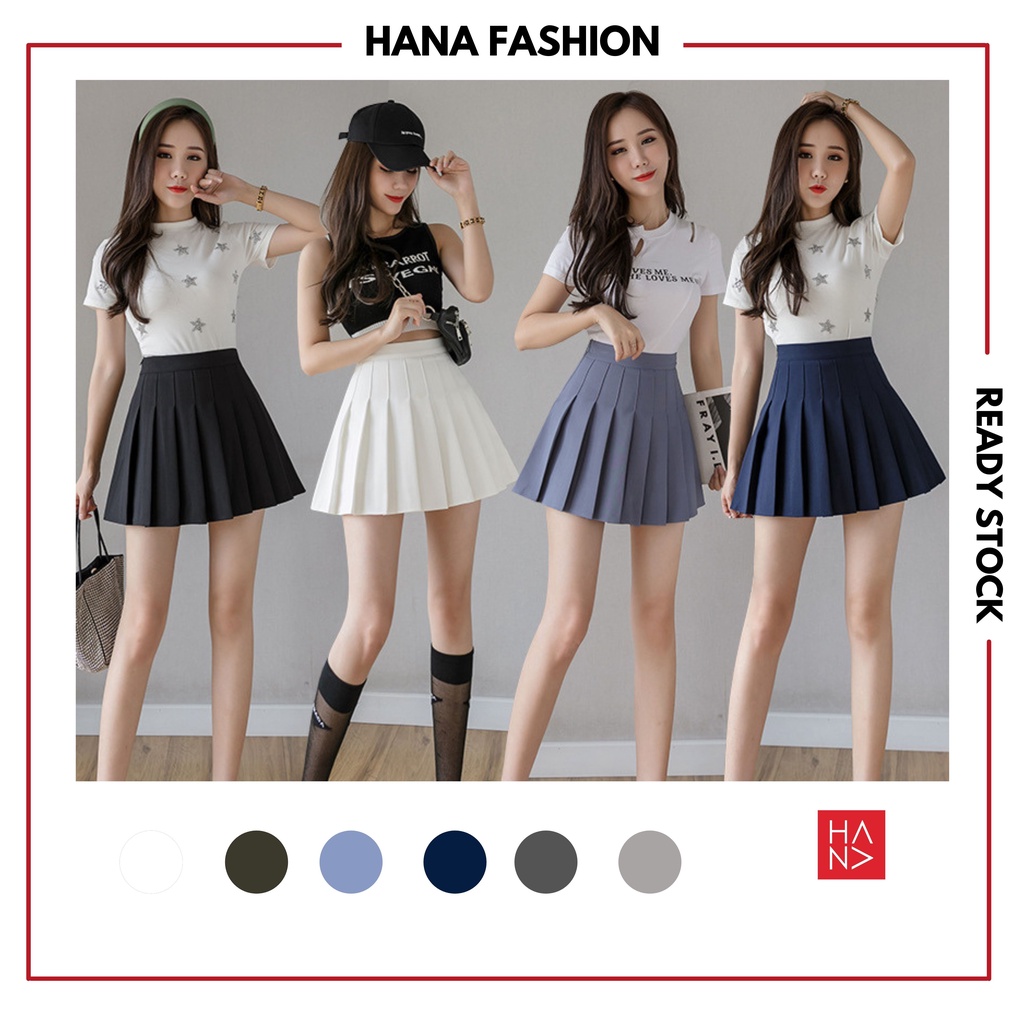 [READY STOCK] Hana Fashion – Short Mini A-Line Skirt Tennis Short Skirt with Safety Pants for Women – HF0011 – High Waist A-Line Pleated Skirt Ann