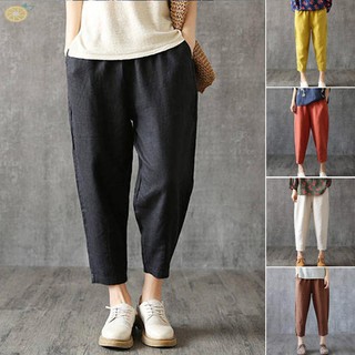 Ladies Plus Size Straight Harem Trousers Elastic Waist Vintage Crop Casual  Pants | Shopee Malaysia