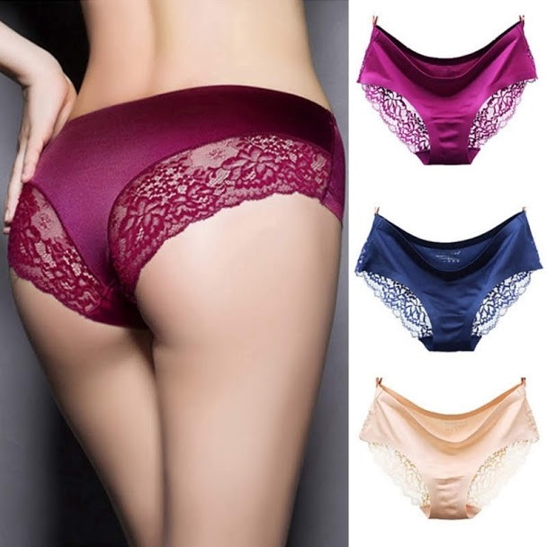 Sexy Girl Soft Lace Panties Ice Silk Seamless Underwear Women Briefs Underpants