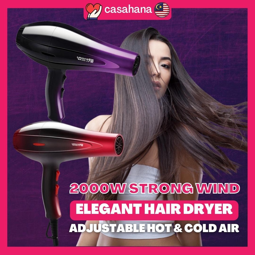 🔥IONIC HAIR DRYER FAST DRY🔥🎖️ Strong Wind 2000W Pengering Rambut Blow  Dry Hair Styling Professional Dryer Home Salon XL | Shopee Malaysia