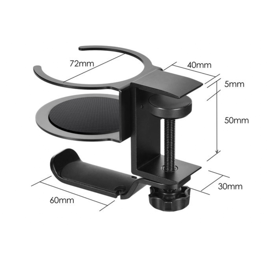 Headphone Hanger Stand, Headset Mount with Drink Cup Holder for Gaming, Under Desk, Table, Clamp-On Design