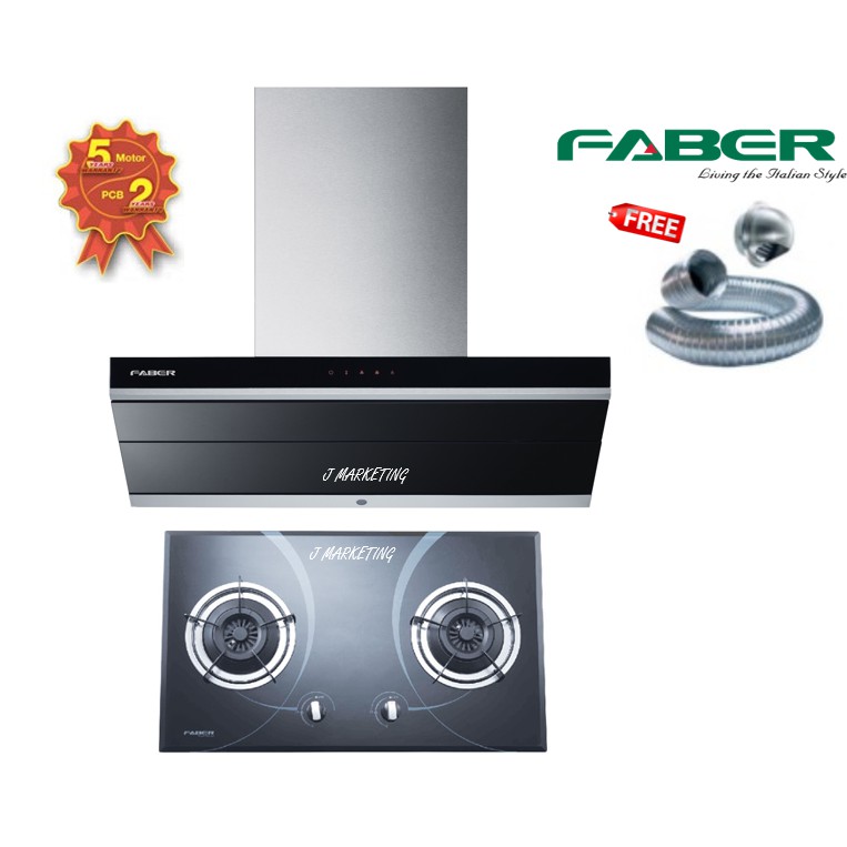 FABER COOKER HOOD FABERJET SENSO 90 SS + FABER GLASS HOB FGH 372/78 BK