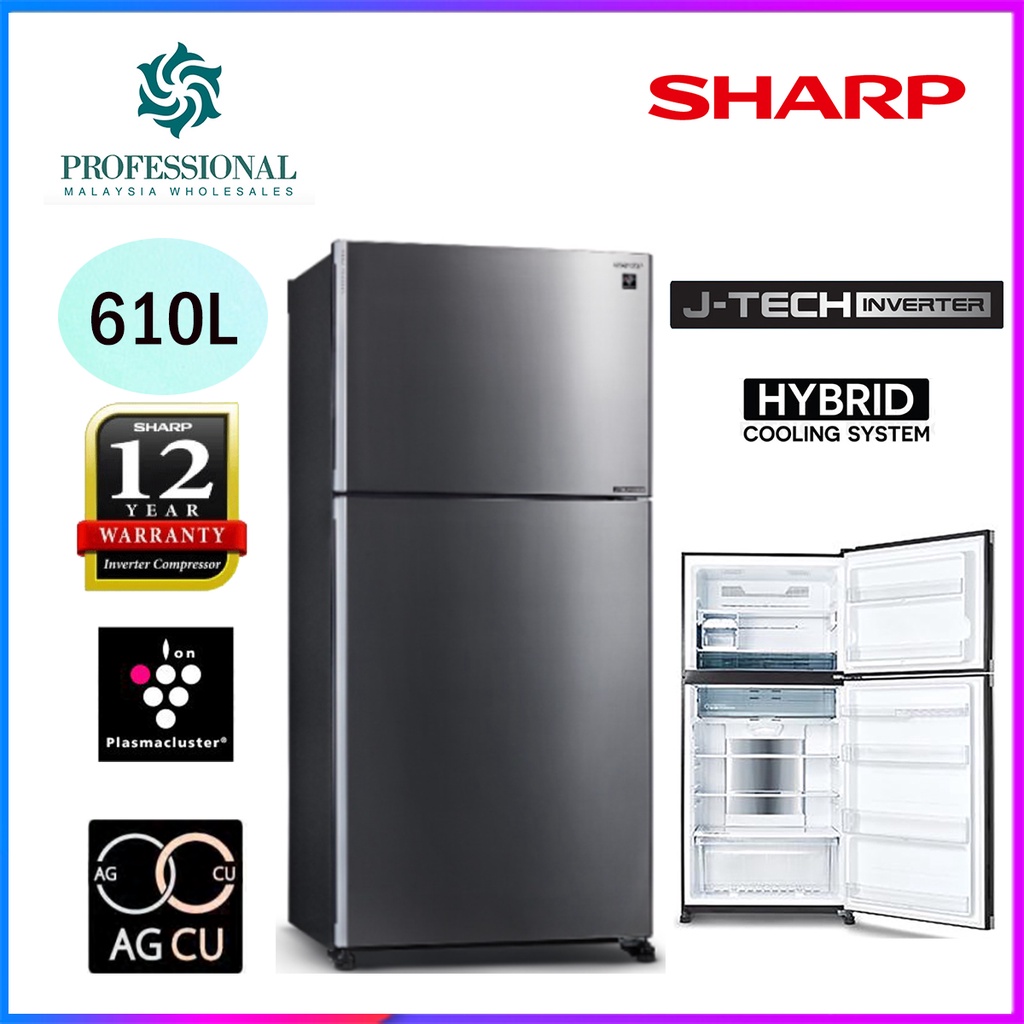 Sharp Pelican Refrigerator Fridge (610L) SJP601MFMS (Silver)/ Sharp