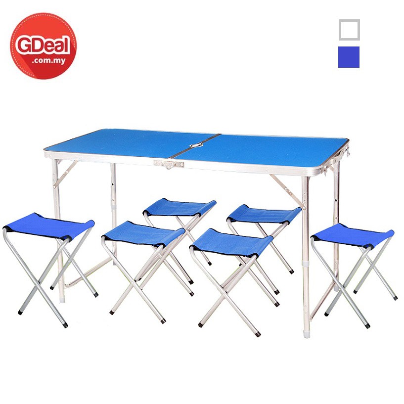 Aluminium Camping Outdoor Table With 6 Mini Chair Seat 2 Colors Available