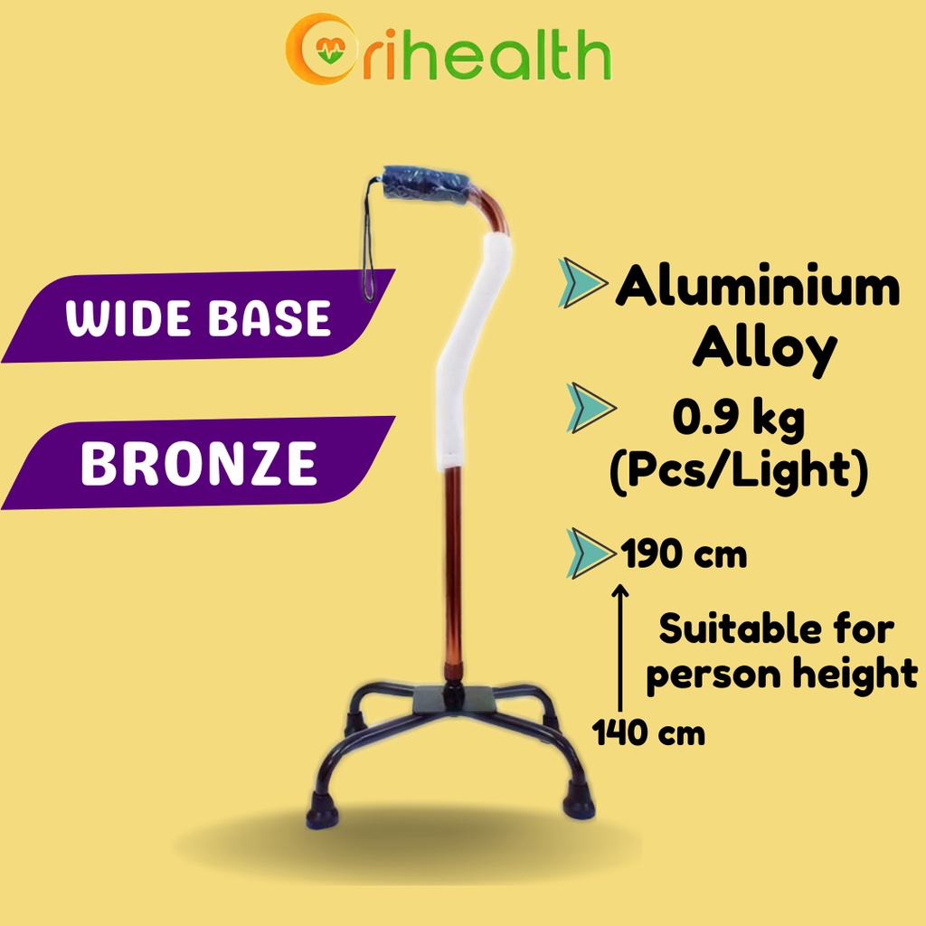 [Wide Base Besar] QUAD CANE Adjustable Height Walking Stick Tongkat 4 kaki Lightweight