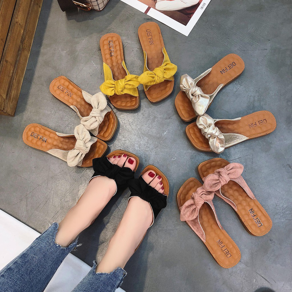 Korean Fashion Bow Slippers Anti-Slip Summer Beach Sandals Cool Flip ...