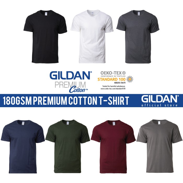 GILDAN World #1 76000 Premium Cotton Unisex Plain Round Neck T-Shirt Baju Tshirt Lelaki Cotton Plain T-shirt Top Seller