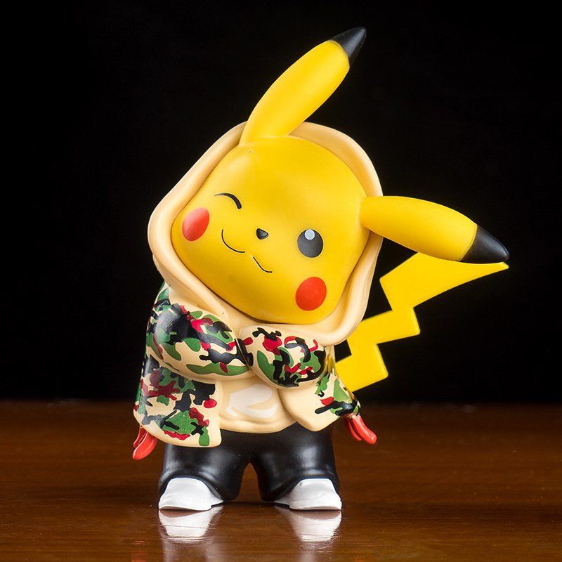 Pikachu Pokemon Camouflage Tide Clothes Pikachu Anime Periph皮卡丘宠物小精灵迷彩潮服皮卡丘动漫周边手办模型摆件生日礼物可爱公仔12 25