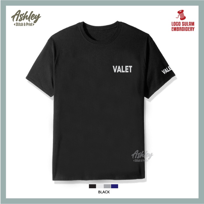 T Shirt Round Neck Valet Parking Hotel Apartment Service Work Baju Tee Lelaki Office Service Uniform Embroidery Jahit