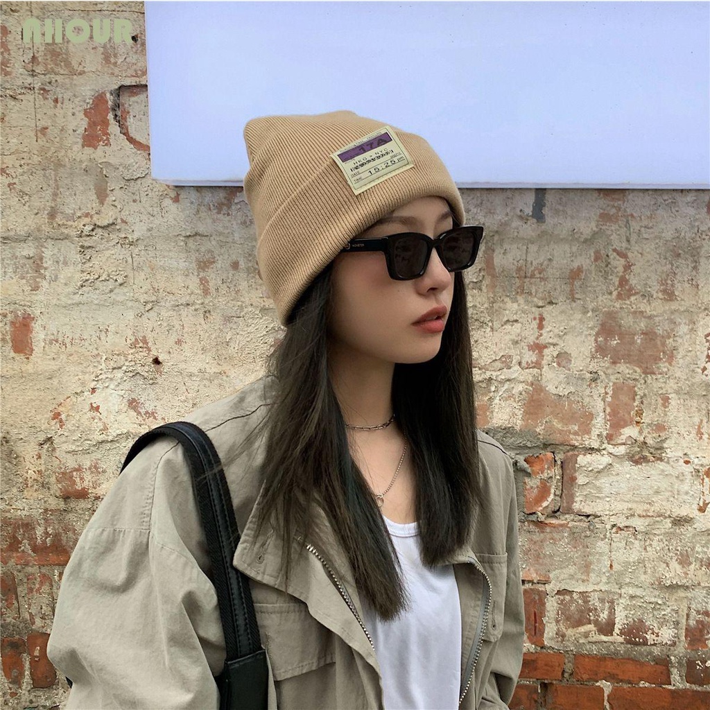 AHOUR Simple Korean Style Caps Cute Women Woolen Beanies Letter Knitted ...