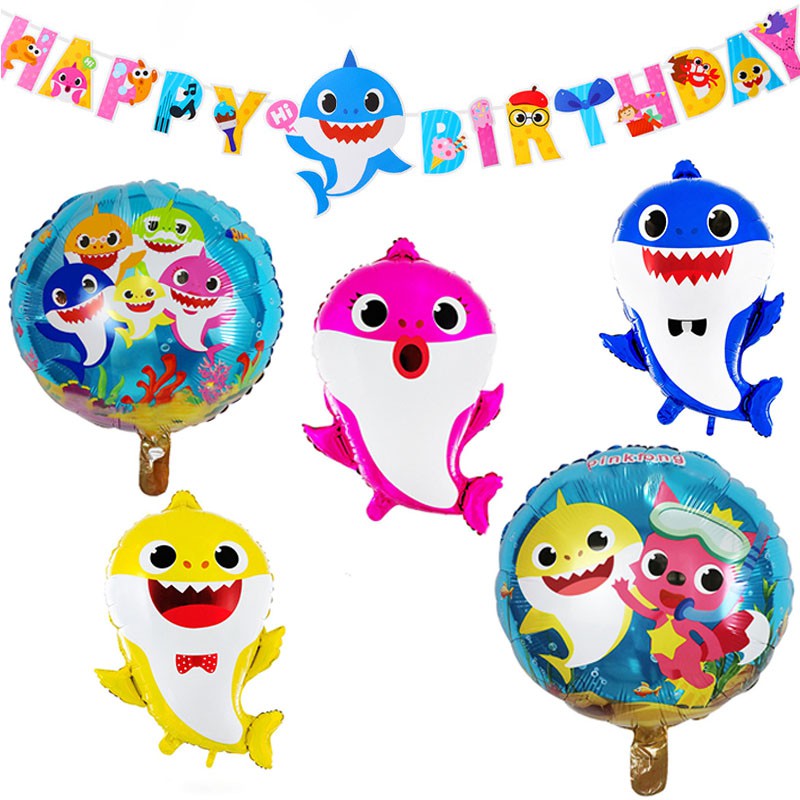 1set Cartoon Baby-Shark Theme Happy Birthday Flag Aluminium Foil Balloon  Decoration Ballons Deco Party | Shopee Malaysia