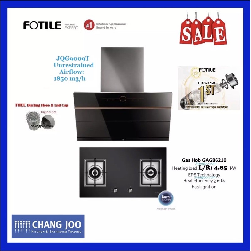 FOTILE JQG9009T Chimney Hood + FOTILE GAG86210 BuiltIn Hob Shopee
