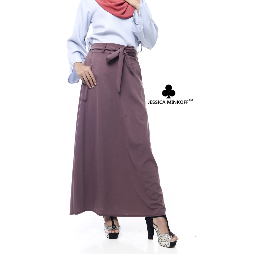 Skirt Muslimah Labuh Bertali Pinggang & Berpoket Women's A Line Maxi ...