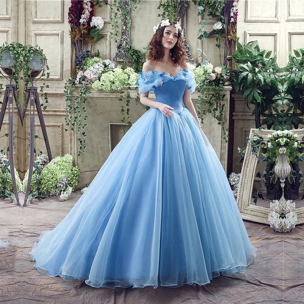 High Quality European Style Bride Wedding Dress Sky Blue