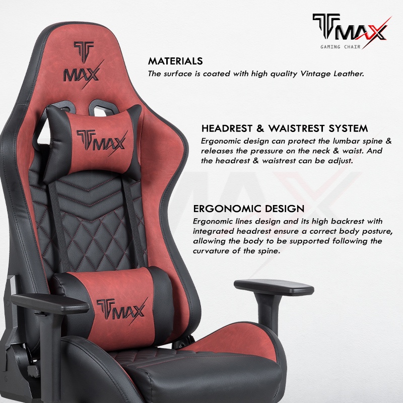 TMAX RT-680 Gaming Chair with 3D Armrest Vintage Leather Ergonomic ...