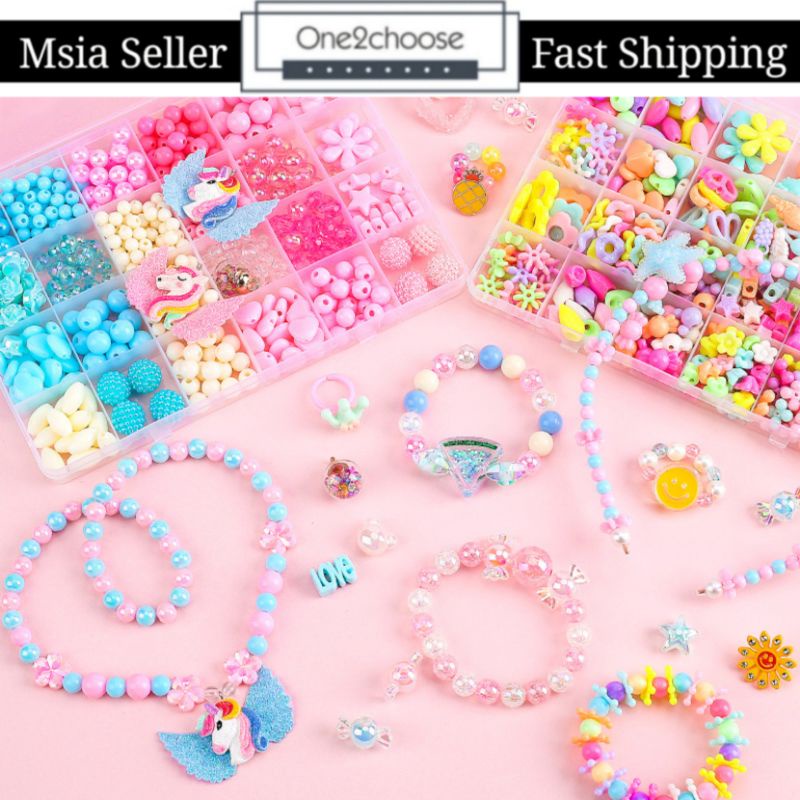 [Lowest Price] Girl children DIY handmade jewellery beads necklace bracelet bead Accessories Kit Set 24 Grids