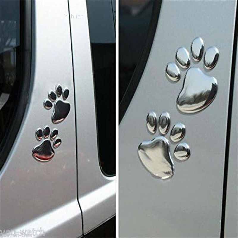 10X 3D Car Silver Window Bumper Body Bear Cat Dog Paw Foot Prints Decal Sticker