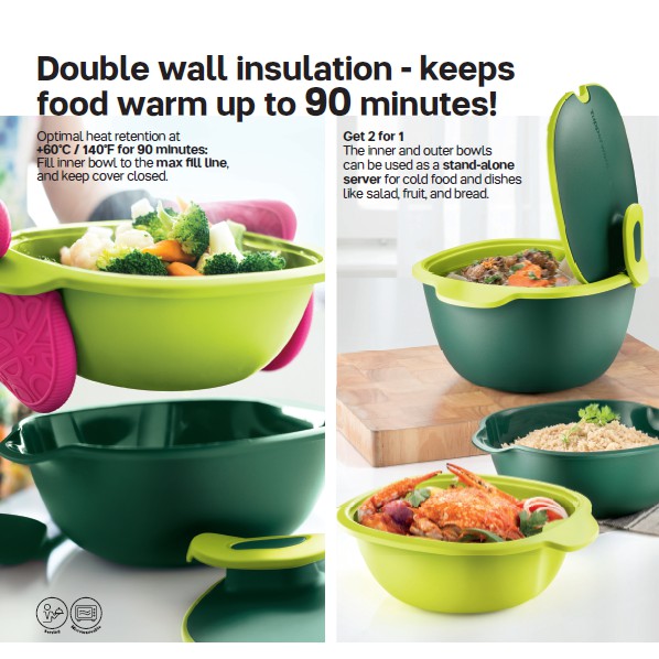 Tupperware Warmie Tup Serving Set (2) 2.25L/3.25L Green