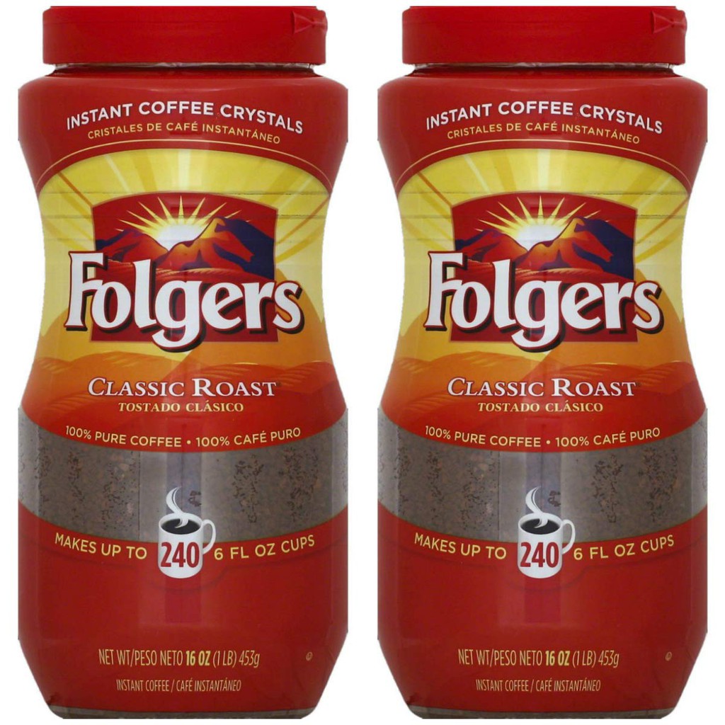 Folgers Classic Roast Instant Coffee Crystals 16 Oz (Pack of 2