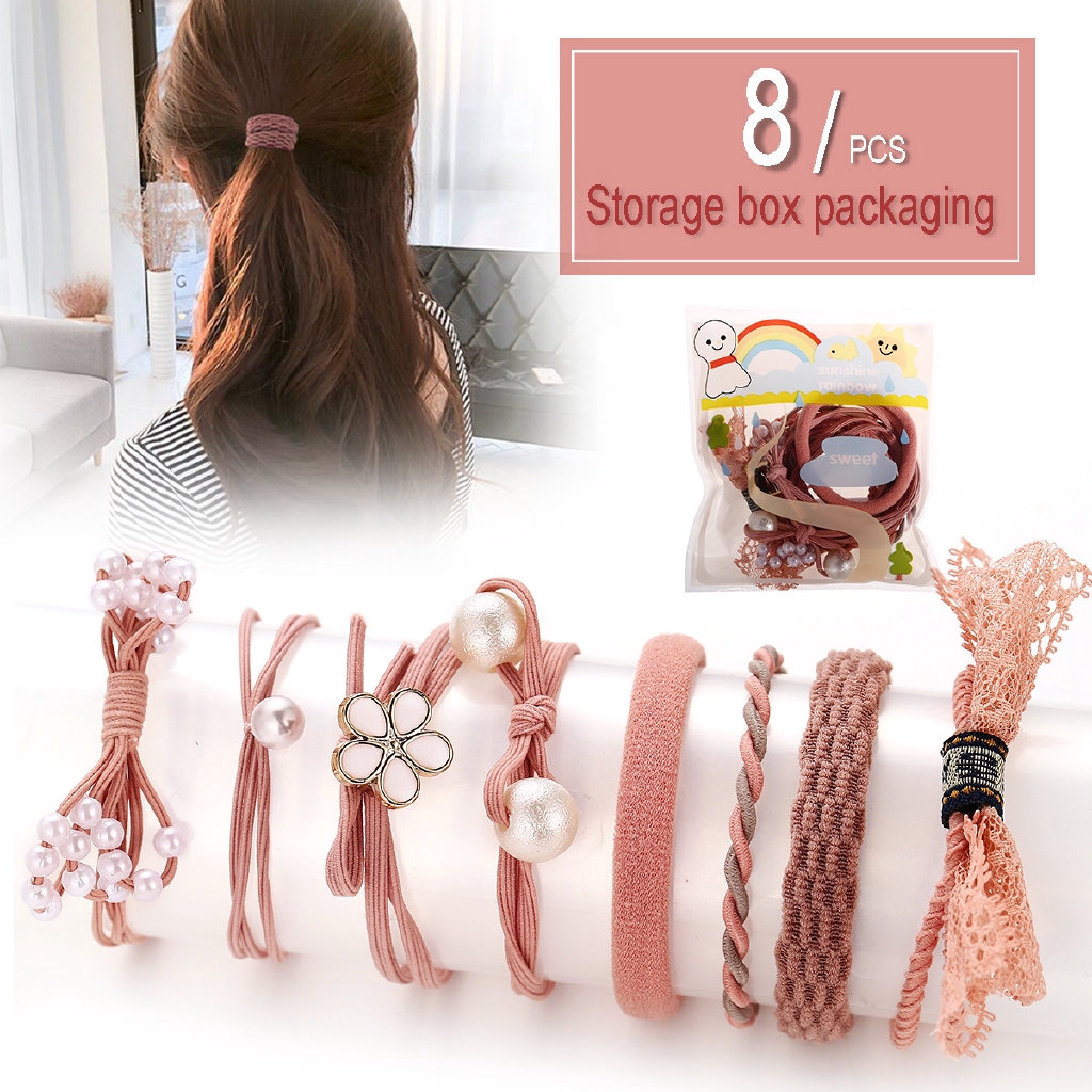 8pcs Set Woman Hair Accessories Pearl Flower Bowknot Hair