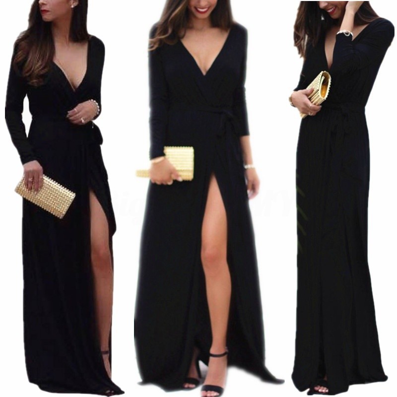 v neck split maxi dress