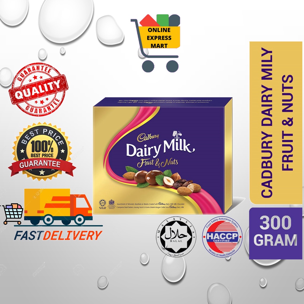 Cadbury Dairy Milk Chocolate Fruit & Nuts Assortment Of Almonds Hazelnuts & Raisins Coated