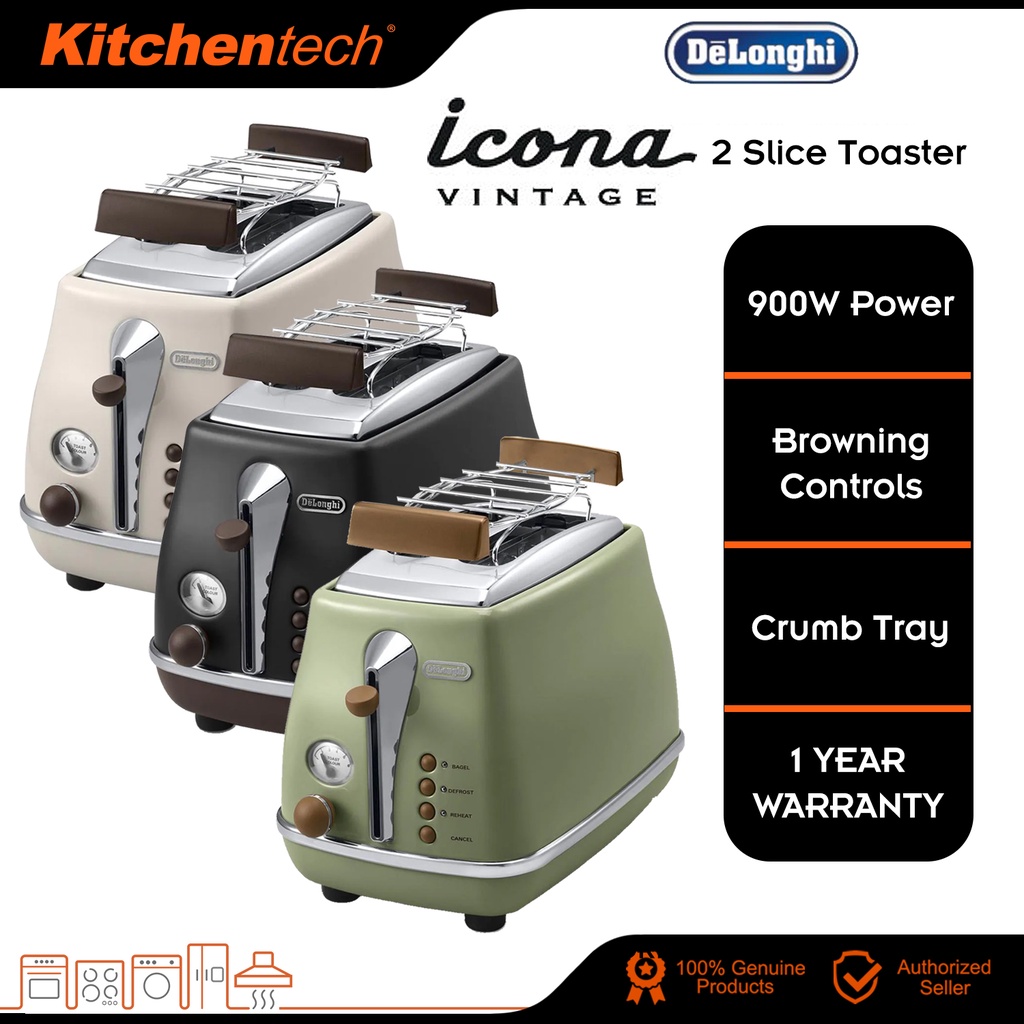 DeLonghi CTOV2103 Icona Vintage Toaster 2 Slices 900W CTOV2103.GR