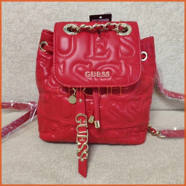guess red leather backpack