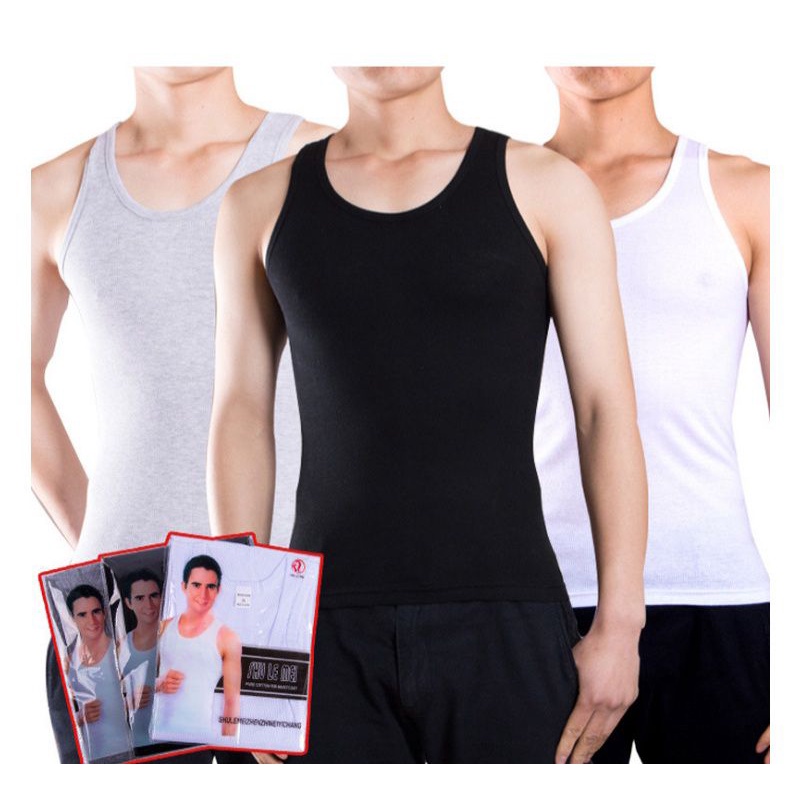 Men Singlet Underwear Baju Dalam Lelaki 100 Cotton Man Elastic Sleeveless Fitness Tops Slim Body White男人背心 Shopee Malaysia