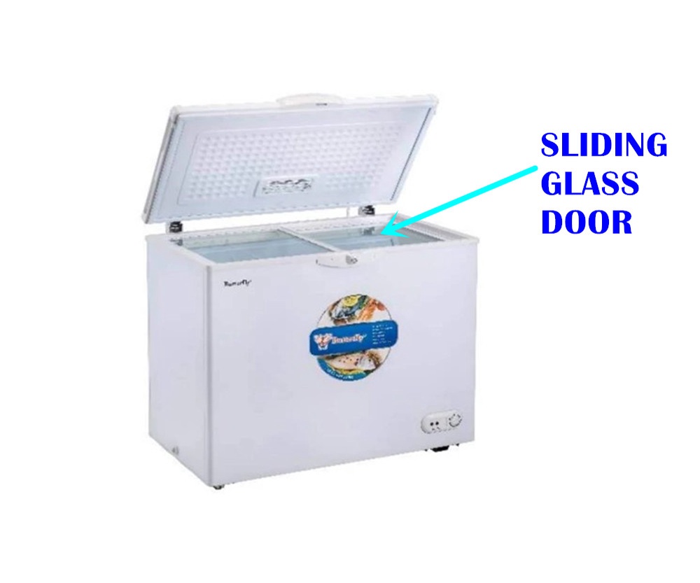 BUTTERFLY CHEST FREEZER WITH SLIDING GLASS DOOR (303L) BCFWG302