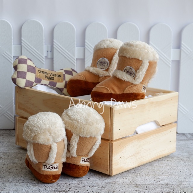 Squeaky PUGGS UGG Boots Shoes Toy Chewy Vuitton Bone Plush Pet Dog